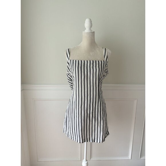 By Anthropologie Linen Blend Striped Relaxed Fit Open Back Dress S - Picture 5 of 8